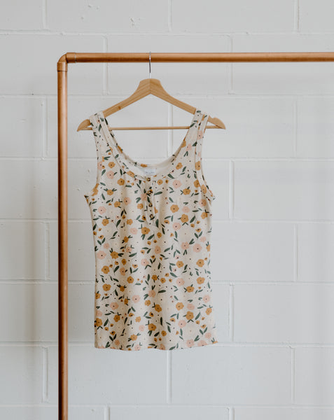 Bamboo & Organic Cotton Ladies Floral fitted henley tank