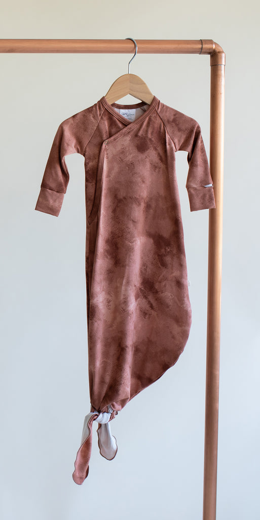Bamboo & Organic Cotton baby knot gown terracotta