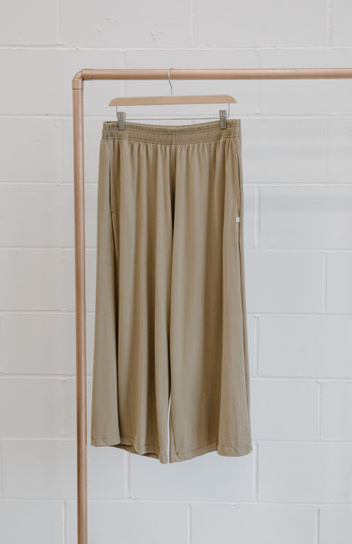 Ladies cropped olive green wide leg pants Bamboo & Organic Cotton