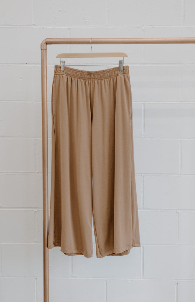 Ladies cropped brown wide leg pants Bamboo & Organic Cotton