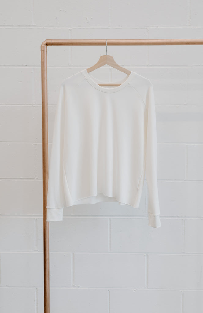 Ladies white crew neck sweater Bamboo & Organic Cotton
