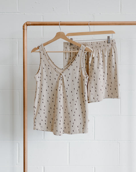 Bamboo & Organic Cotton Ladies Moons Pyjamas tank and shorts