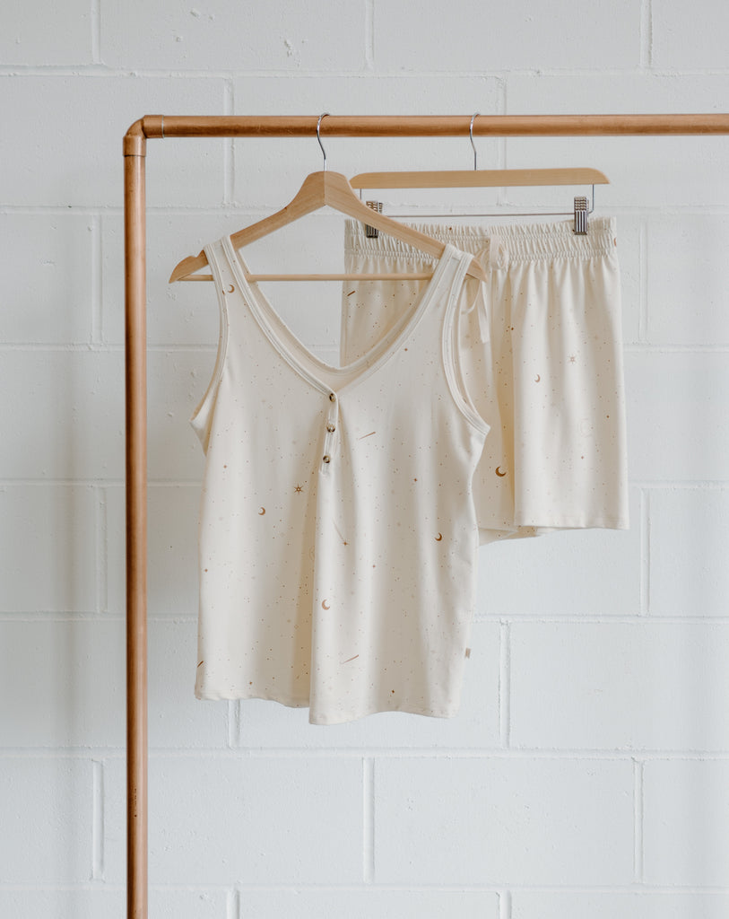 Bamboo & Organic Cotton Ladies Shooting star Pyjamas tank and shorts