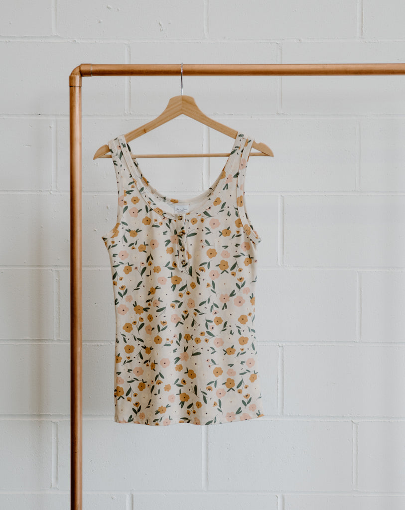 Bamboo & Organic Cotton Ladies Floral fitted henley tank