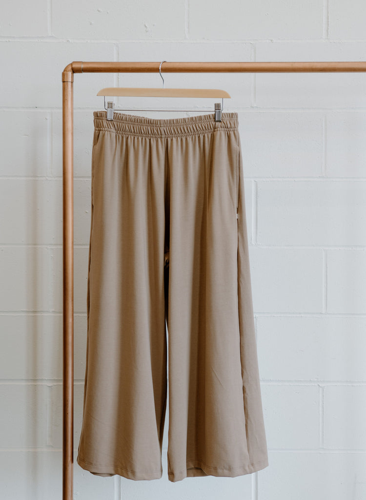 Ladies cropped tan wide leg pants Bamboo & Organic Cotton